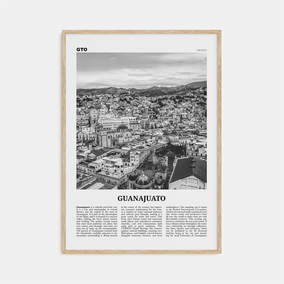 Guanajuato City Black and White Travel Poster