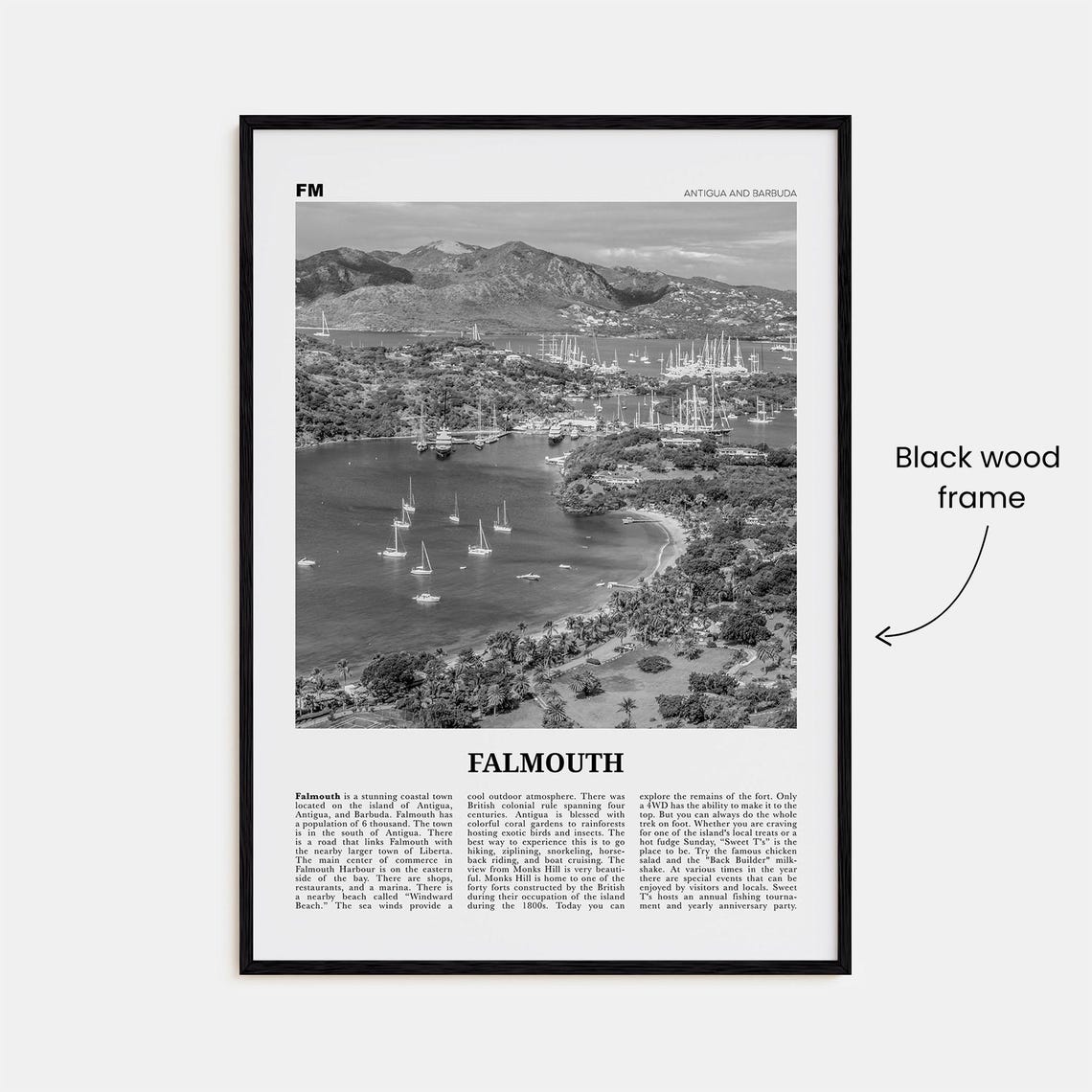 Falmouth Print Black And White Antigua And Barbuda Falmouth Wall Art Falmouth Poster Falmouth Photo Falmouth Map Falmouth Wall Decor - Image 3