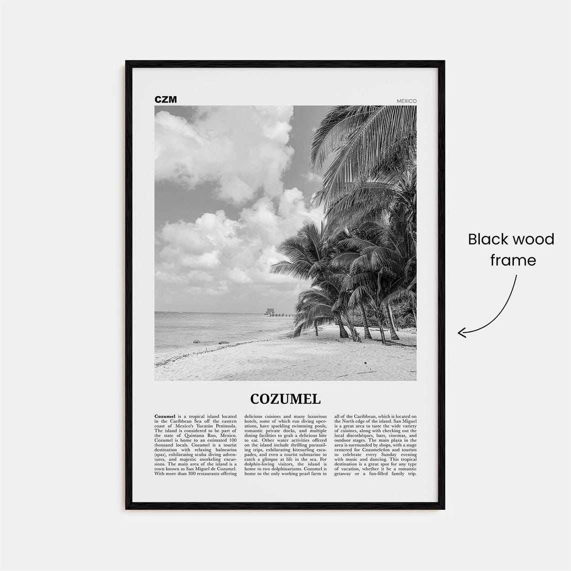 Cozumel Black and White Travel Poster, Mexico Wall Art - Image 3