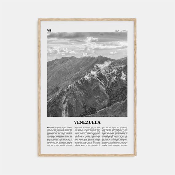Venezuela Black and White Travel Poster, Caracas