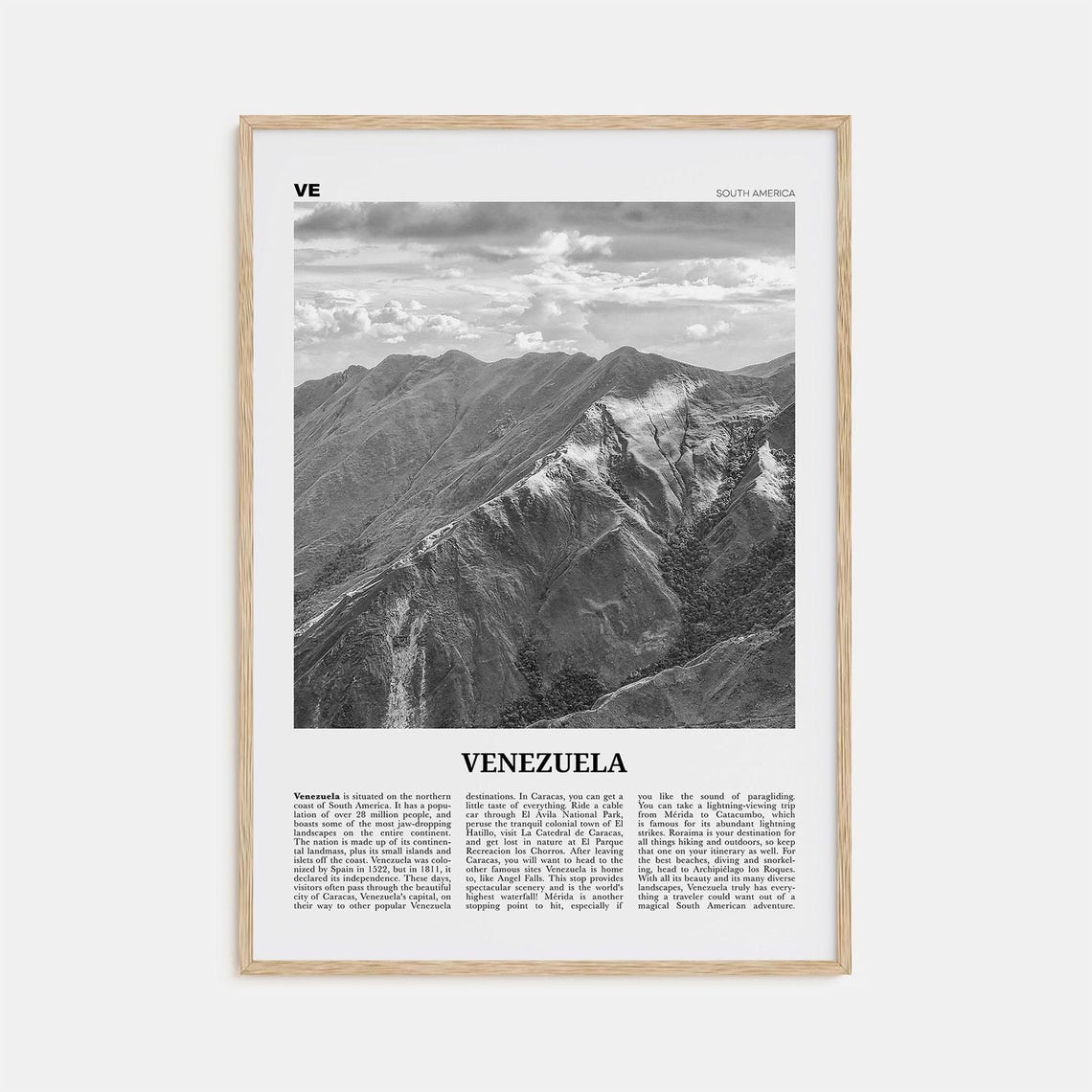 Venezuela Black and White Travel Poster, Caracas
