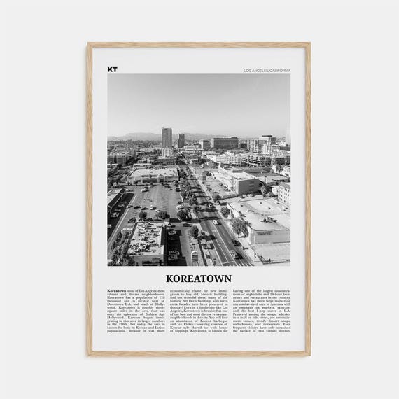Koreatown Los Angeles Black and White Travel Poster