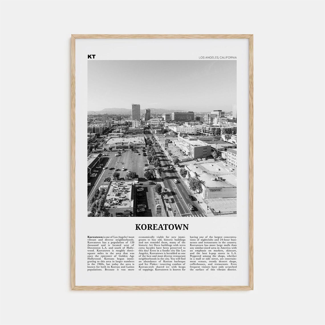 Koreatown Los Angeles Black and White Travel Poster
