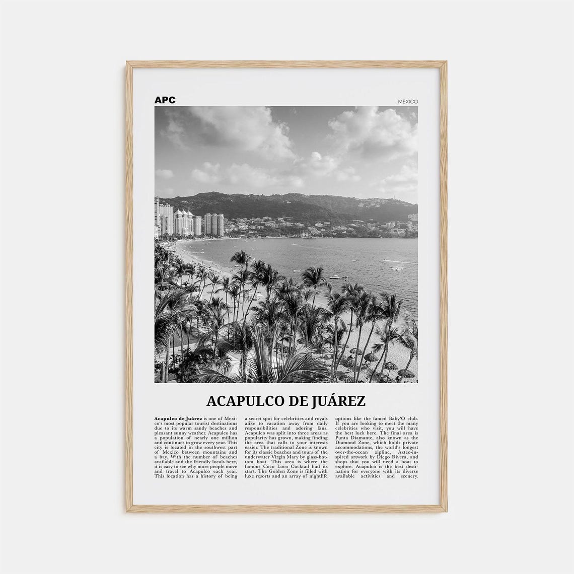 Acapulco De Juarez Black and White Travel Poster