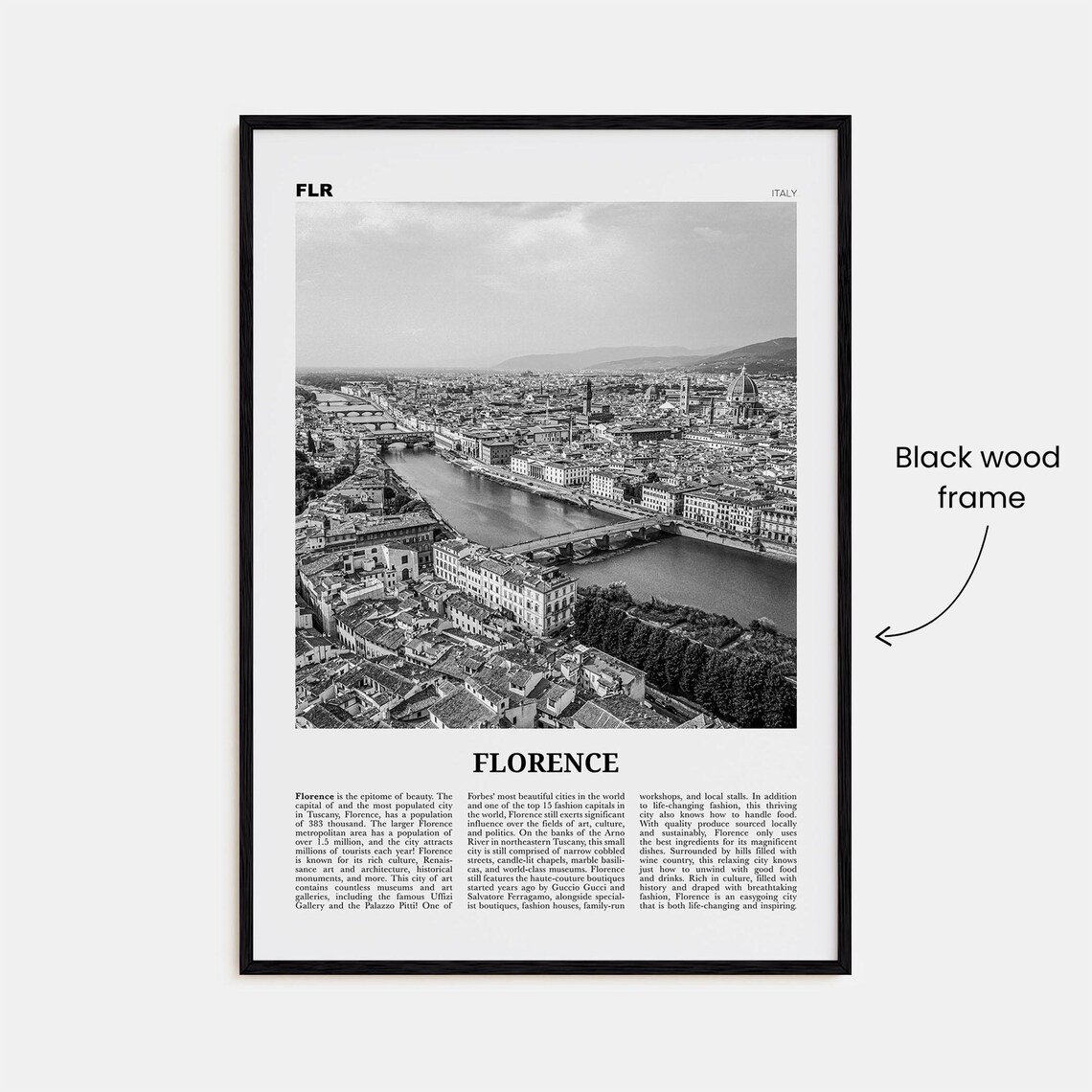 Florence Black and White Travel Poster, Tuscany - Image 3