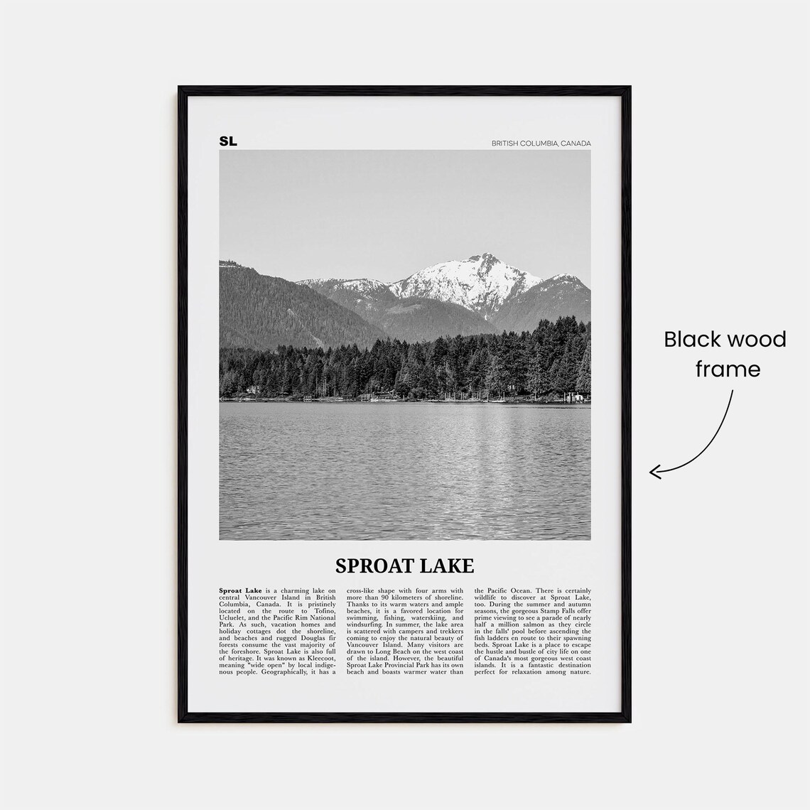 Sproat Lake Black and White Travel Poster Print - Image 3