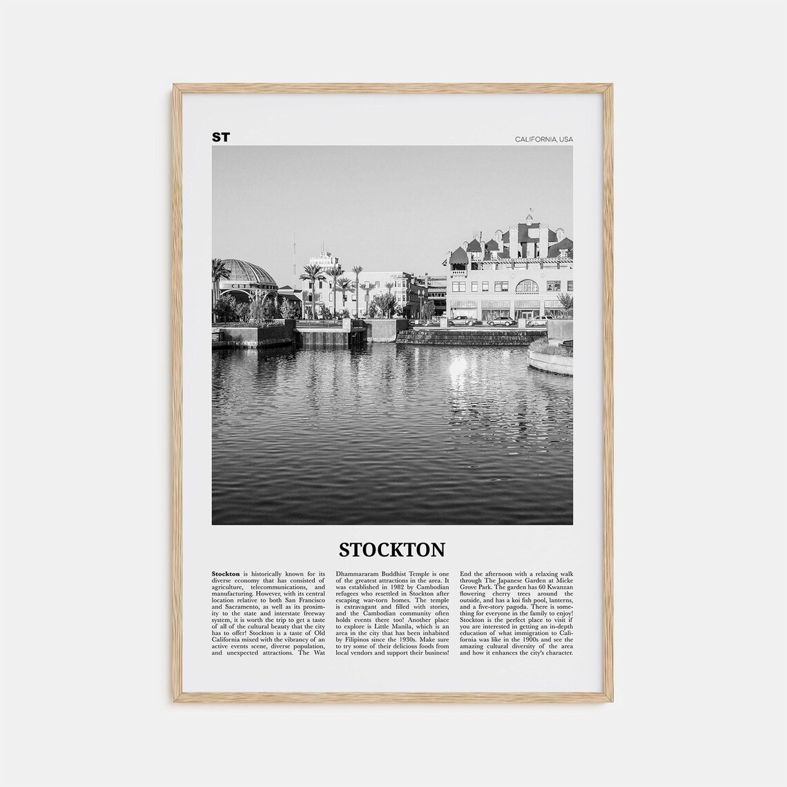 Stockton, California Black and White Travel Poster