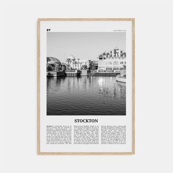 Stockton, California Black and White Travel Poster