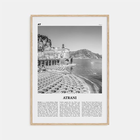 Atrani Black And White Travel Poster, Italy Map