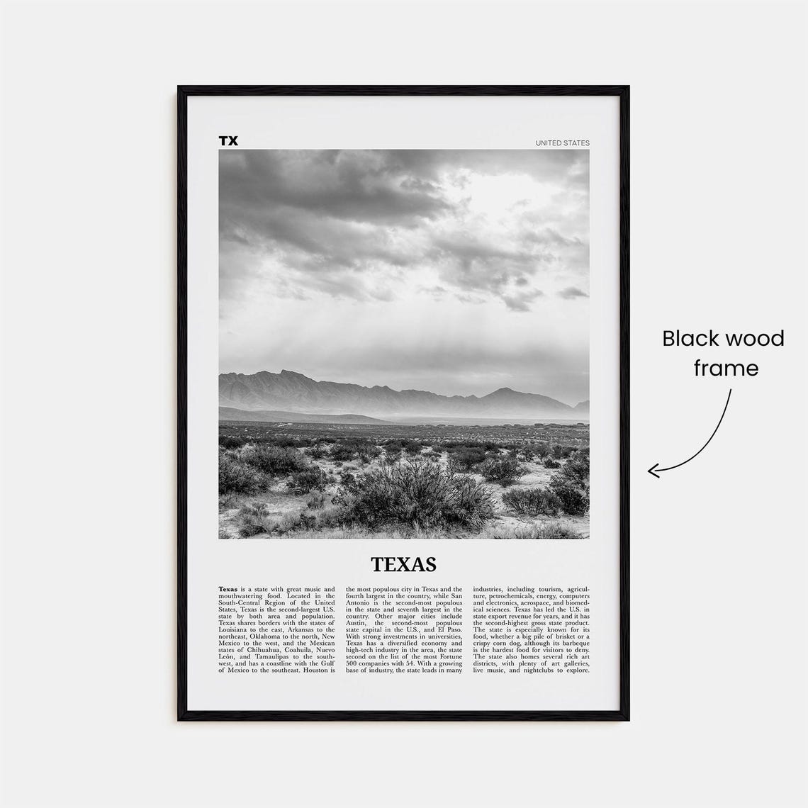 Texas Black And White No. 4 Travel Poster Art Print - Image 3