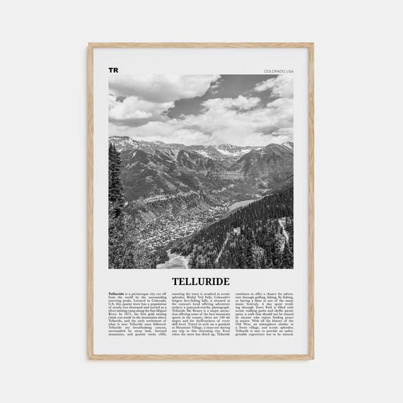 Telluride Black and White Travel Poster, Colorado USA