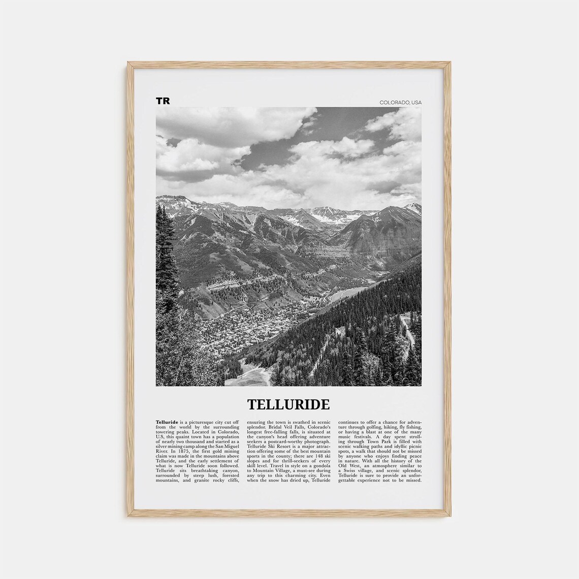 Telluride Black and White Travel Poster, Colorado USA