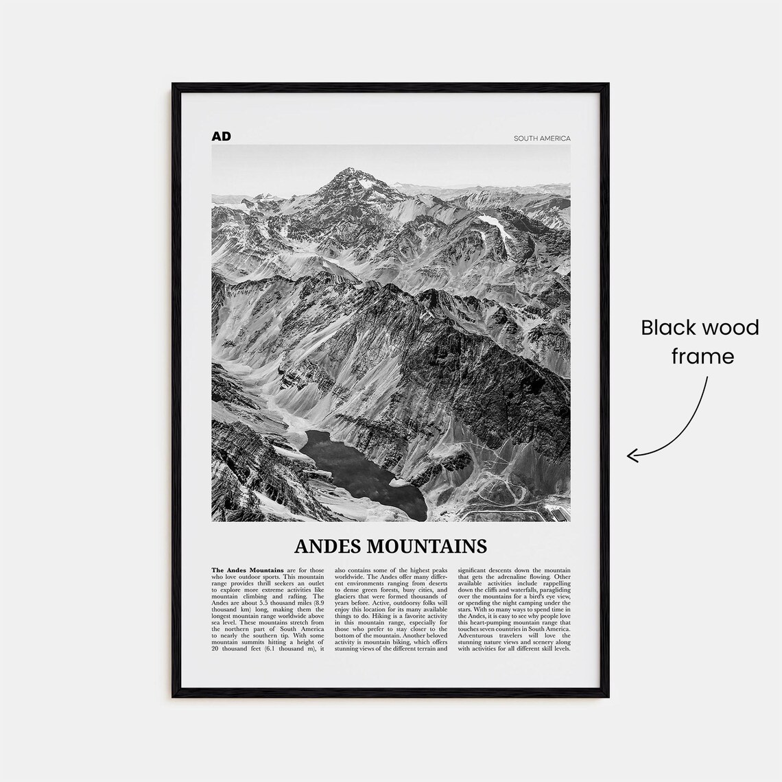 Andes Mountains Black and White Travel Poster - Image 3