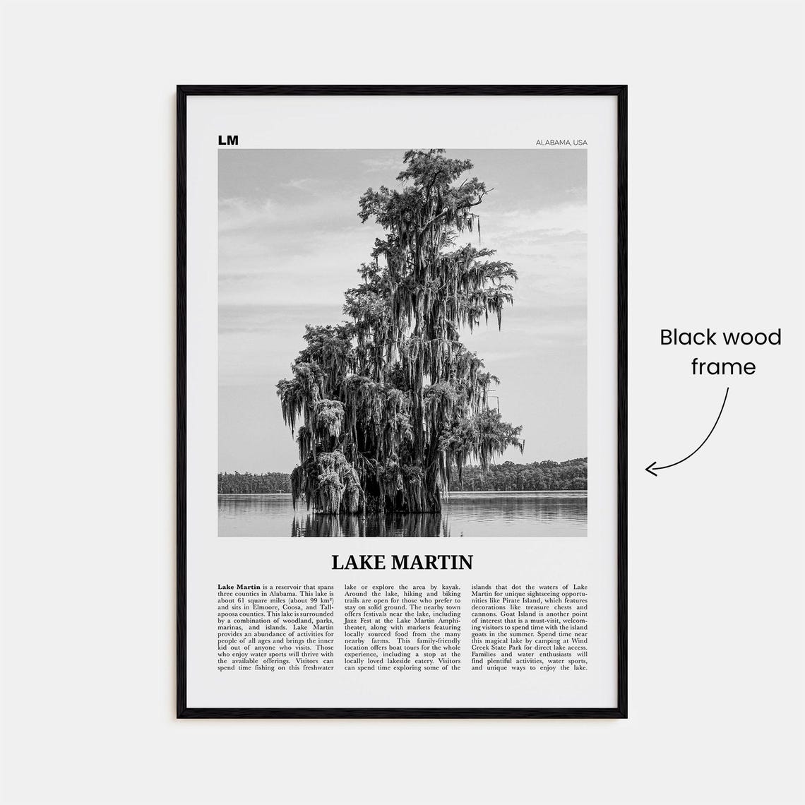 Lake Martin Print Black And White No 2 Lake Martin Wall Art Lake Martin Poster Lake Martin Photo Lake Martin Wall Dcor Alabama Usa - Image 3