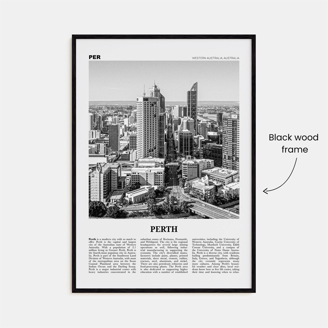 Perth Black And White Travel Poster, Western Australia - Image 3