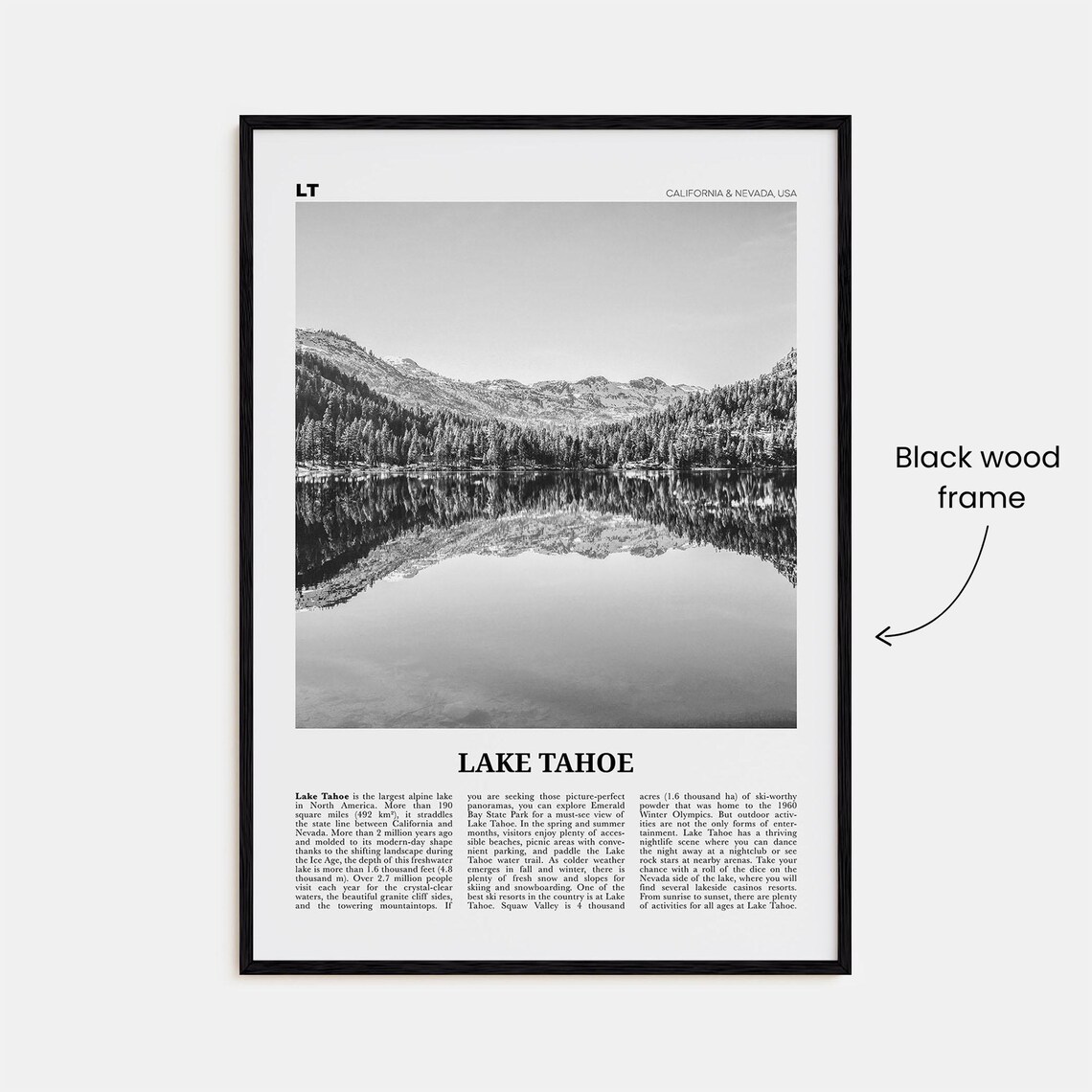Lake Tahoe Black and White Travel Poster Art Print - Image 3