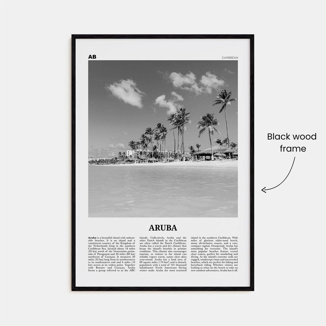 Aruba Black and White Travel Poster, Oranjestad - Image 3