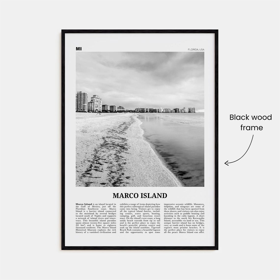 Marco Island Black And White Travel Poster, Florida - Image 3