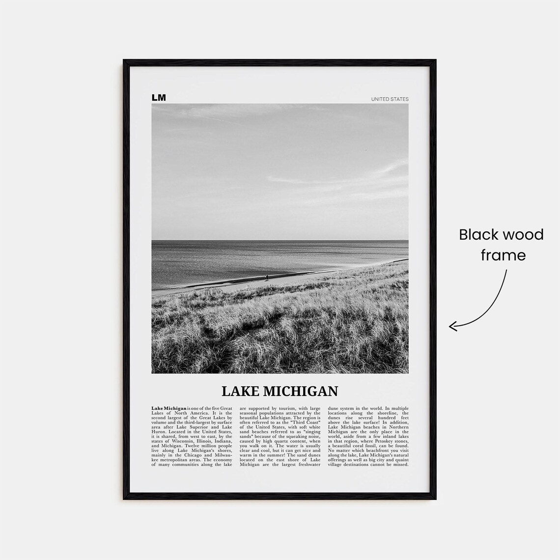 Lake Michigan Black and White Travel Poster Art - Image 3