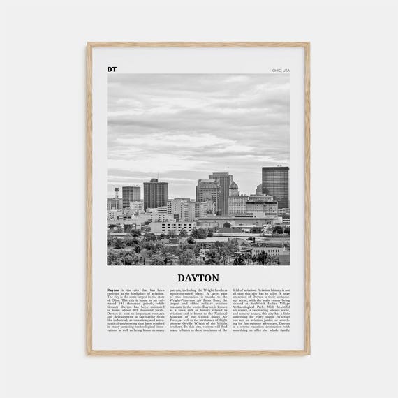 Dayton Black and White Travel Poster, Ohio USA