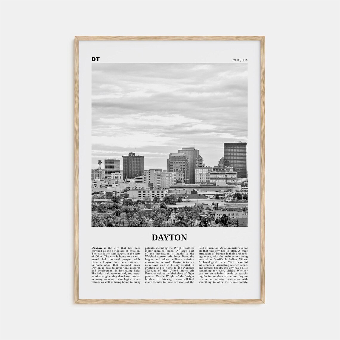Dayton Black and White Travel Poster, Ohio USA