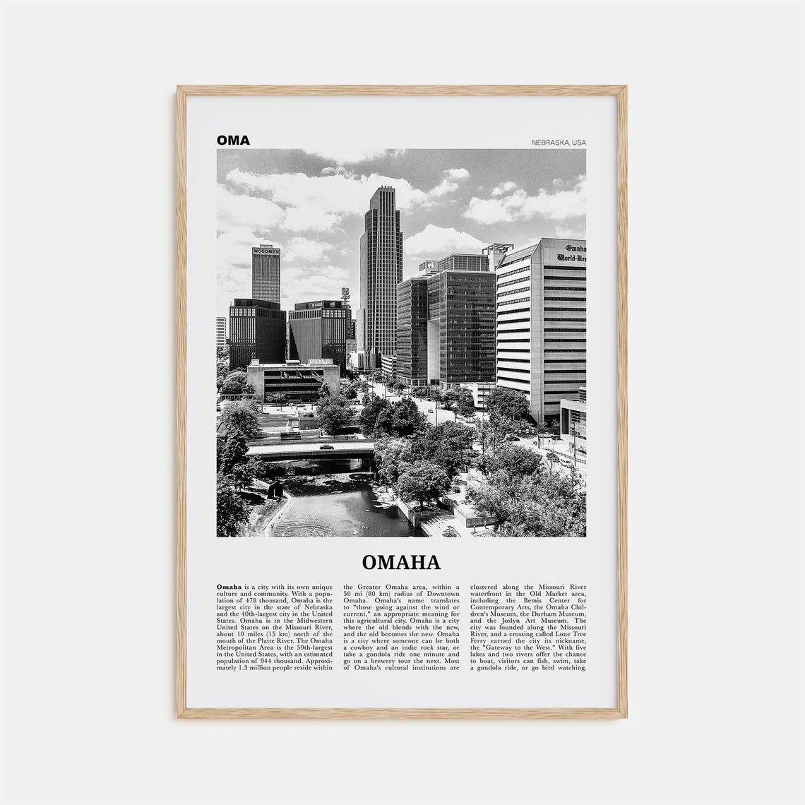 Omaha Black and White Travel Poster Print