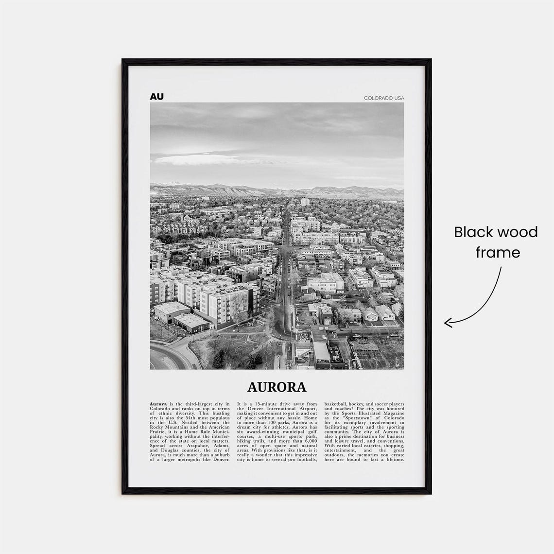 Aurora Colorado Black and White Travel Poster - Image 3