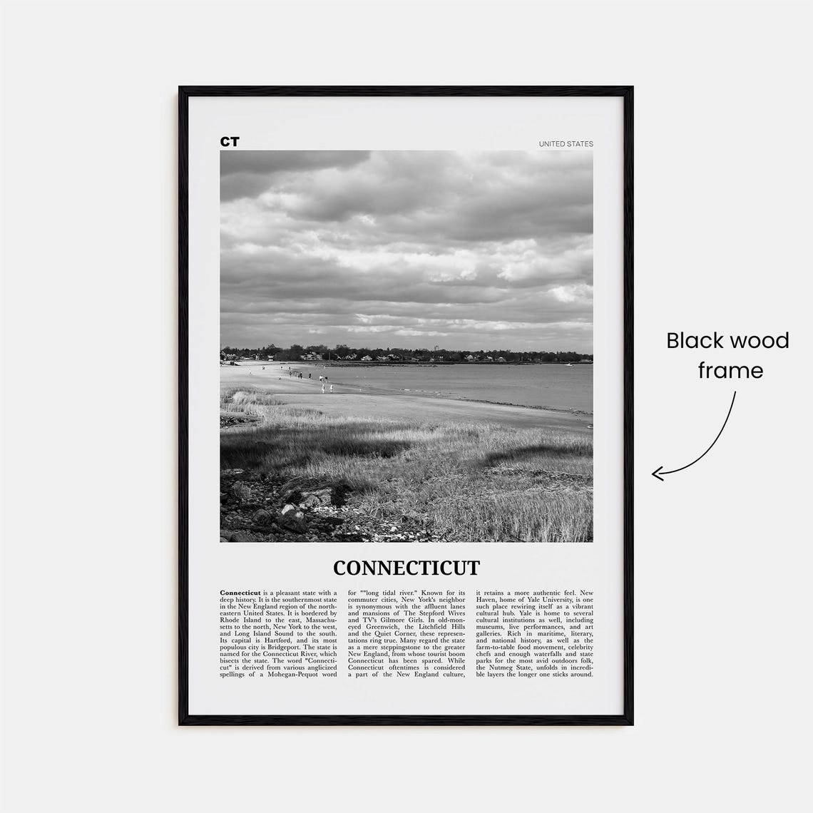 Connecticut Black And White Map Art Print - Image 3