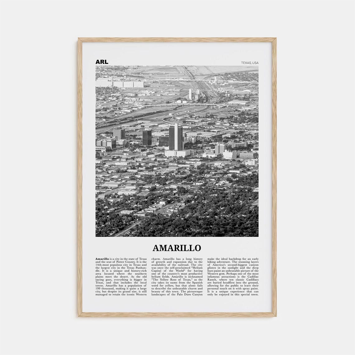 Amarillo Black and White Texas Travel Art Print