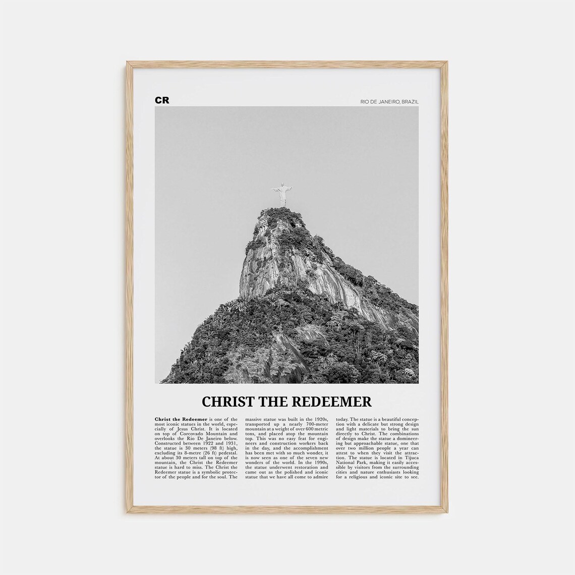Christ the Redeemer Statue Corcovado Peak Black and White Poster