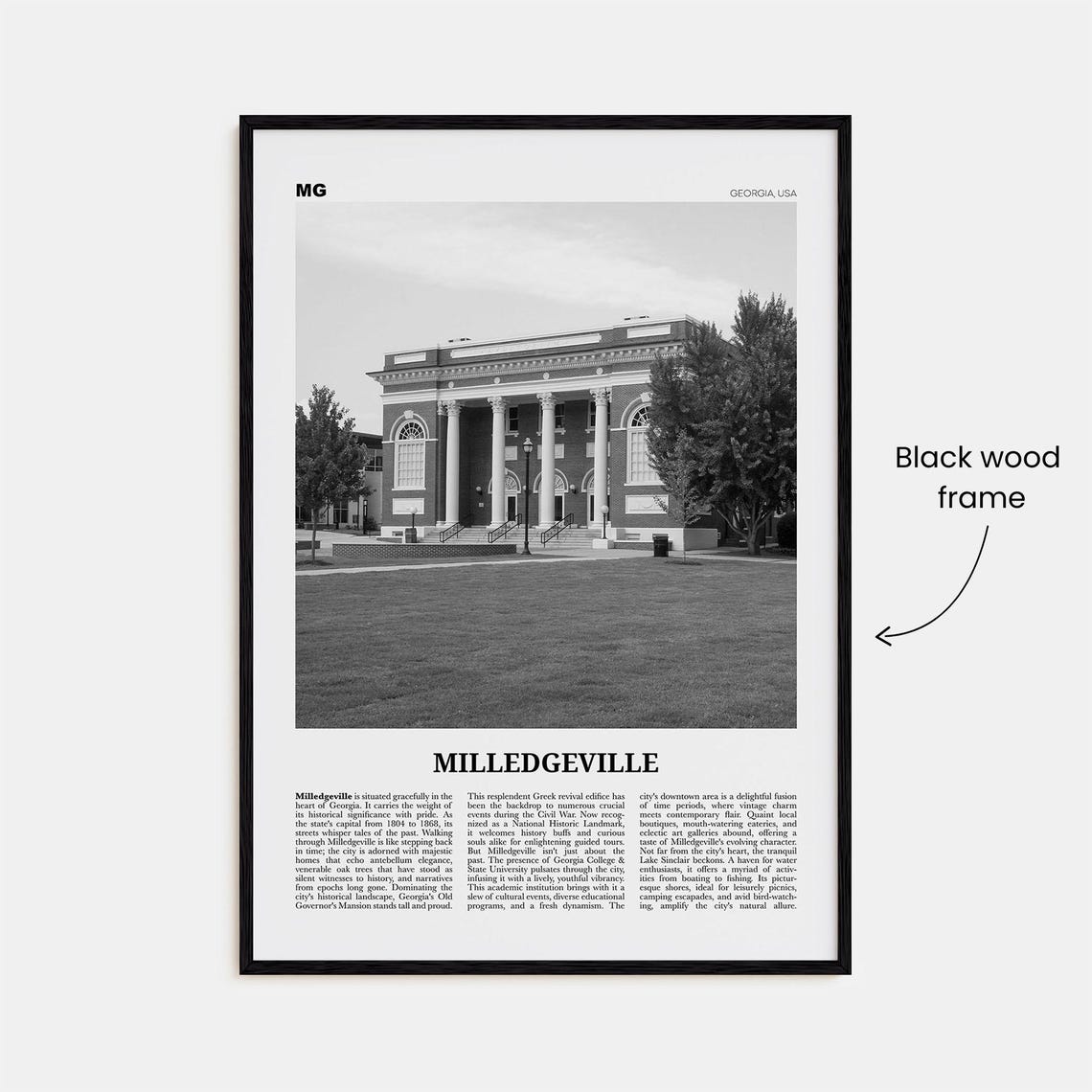 Milledgeville Print Black And White Milledgeville Wall Art Milledgeville Poster Milledgeville Photo Milledgeville Wall Dcor - Image 3