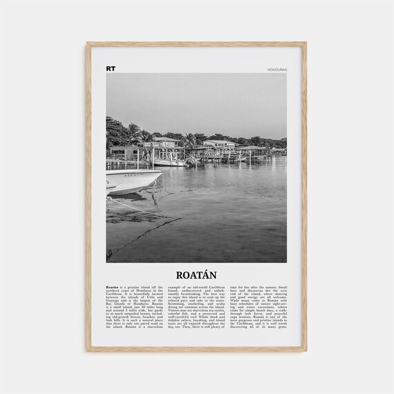 Roatan Black and White Travel Poster, Honduras Map