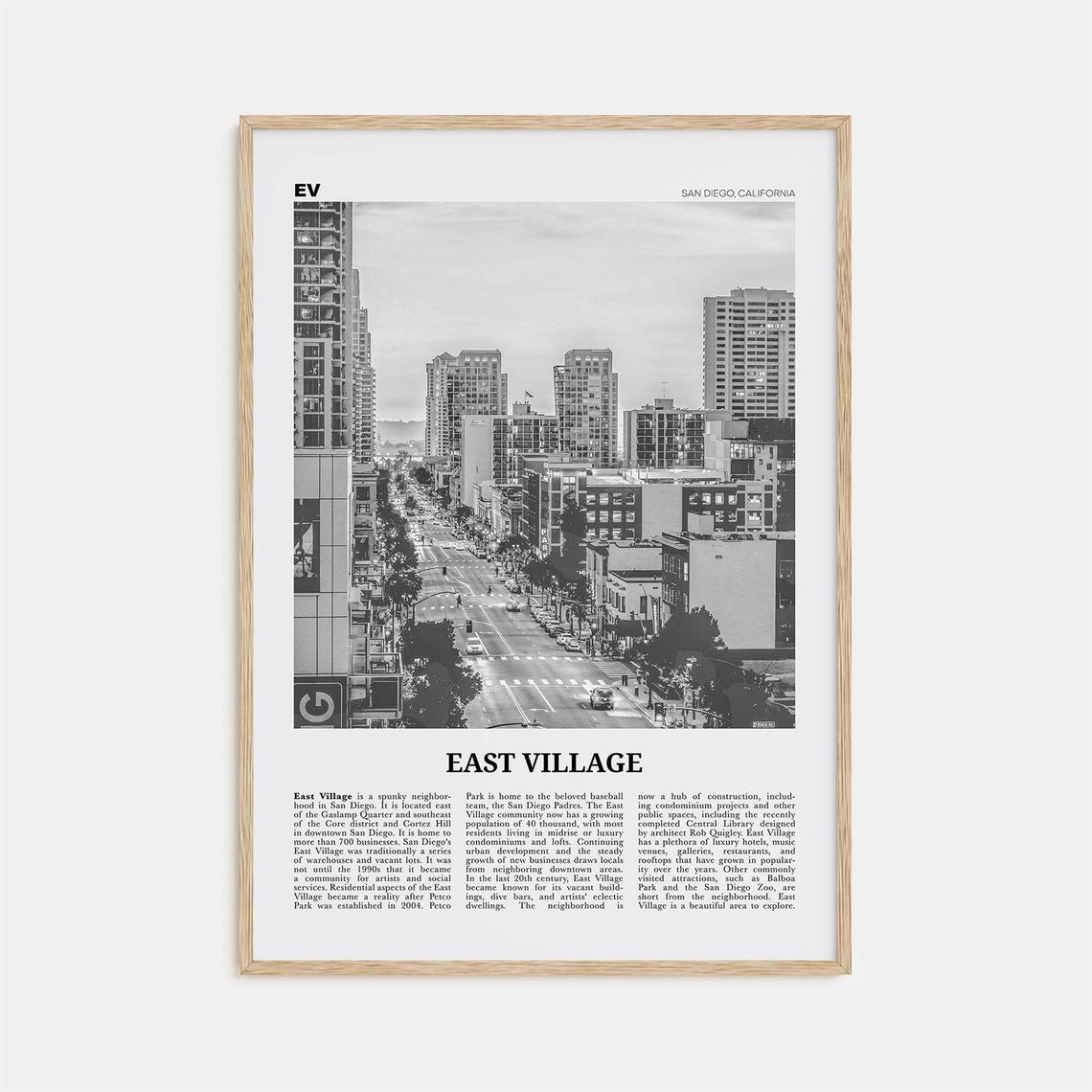 East Village Print Black And White San Diego East Village Wall Art East Village Poster California Usa United States North America