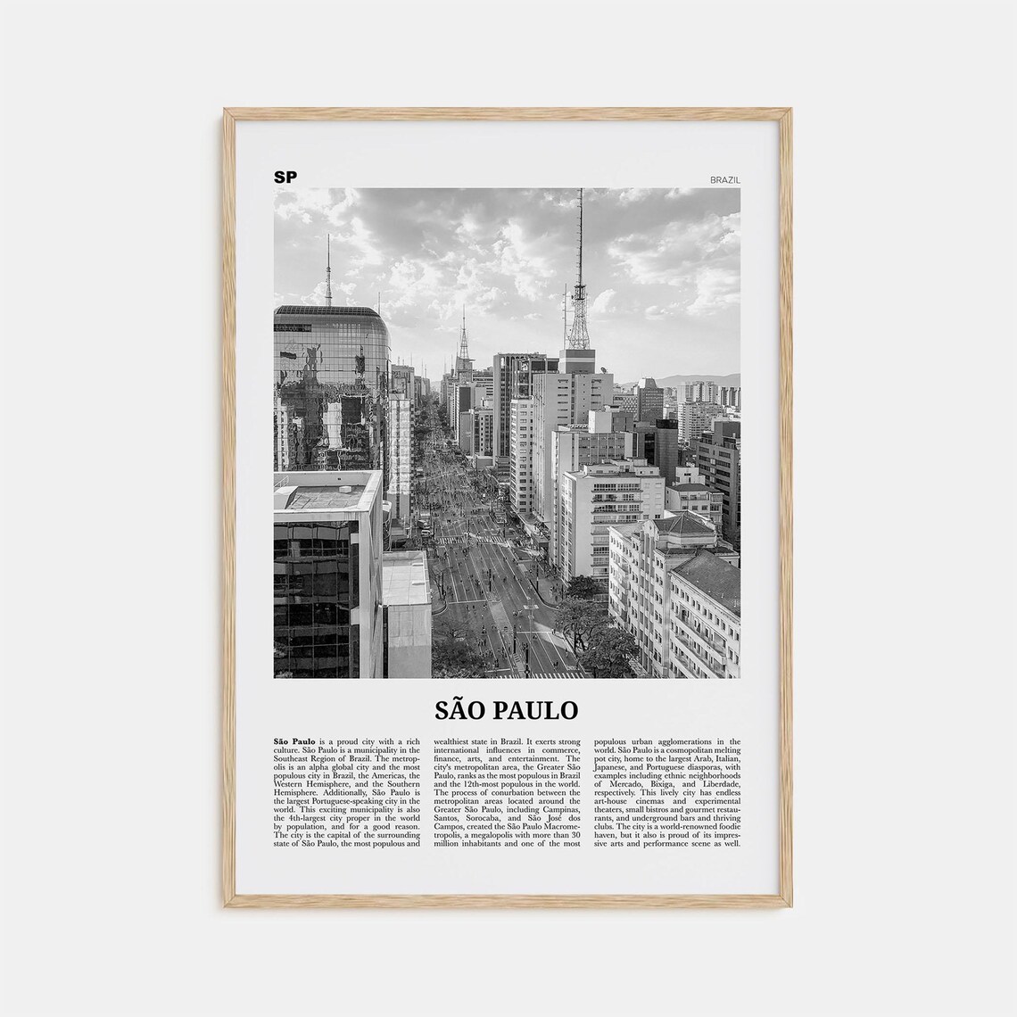 Sao Paulo Downtown Skyscraper Canyons Black and White Poster
