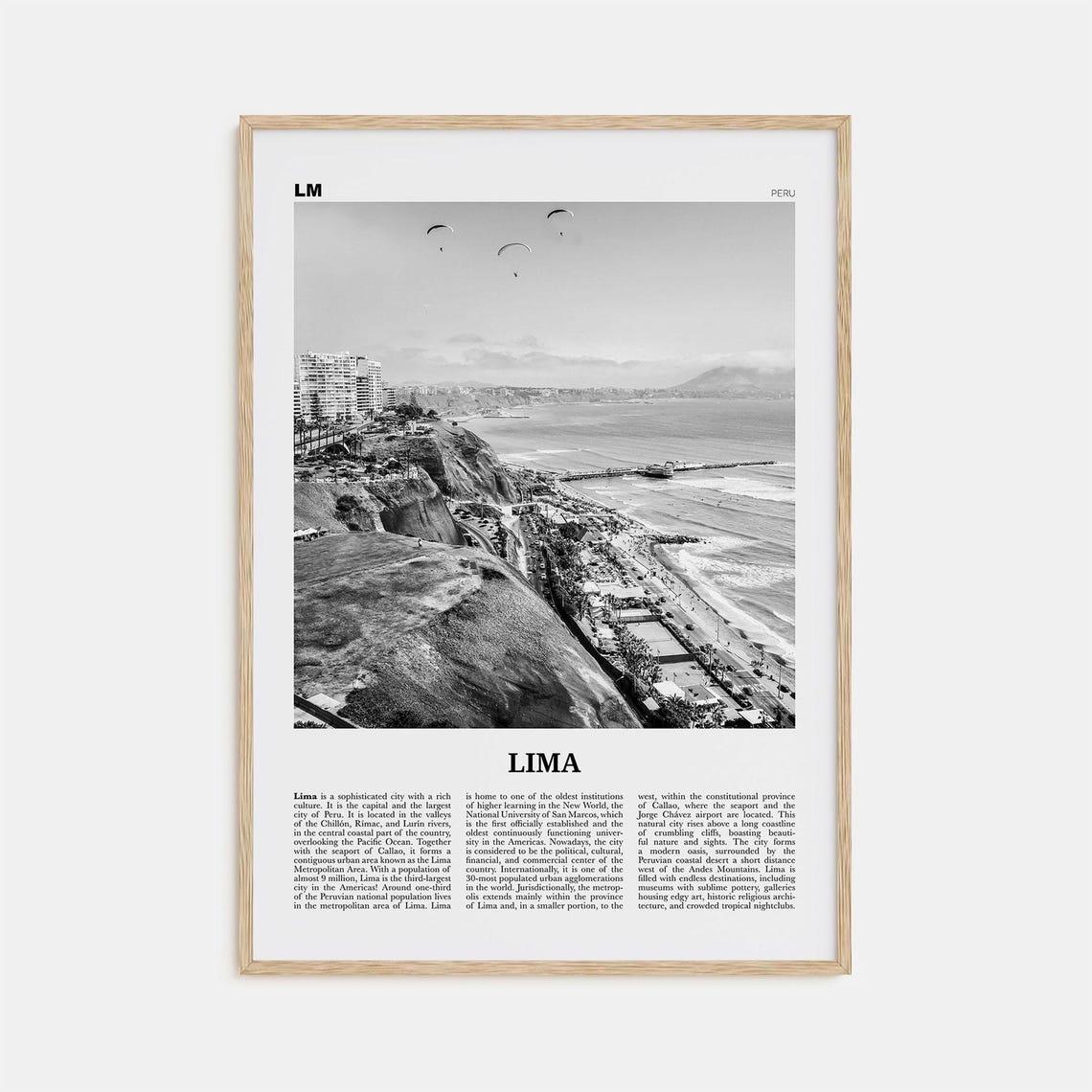 Lima Black and White No. 1 Travel Poster, Peru