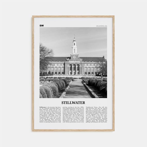Stillwater, Oklahoma Black and White Travel Poster