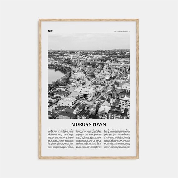 Morgantown Black and White Map Art Print, West Virginia
