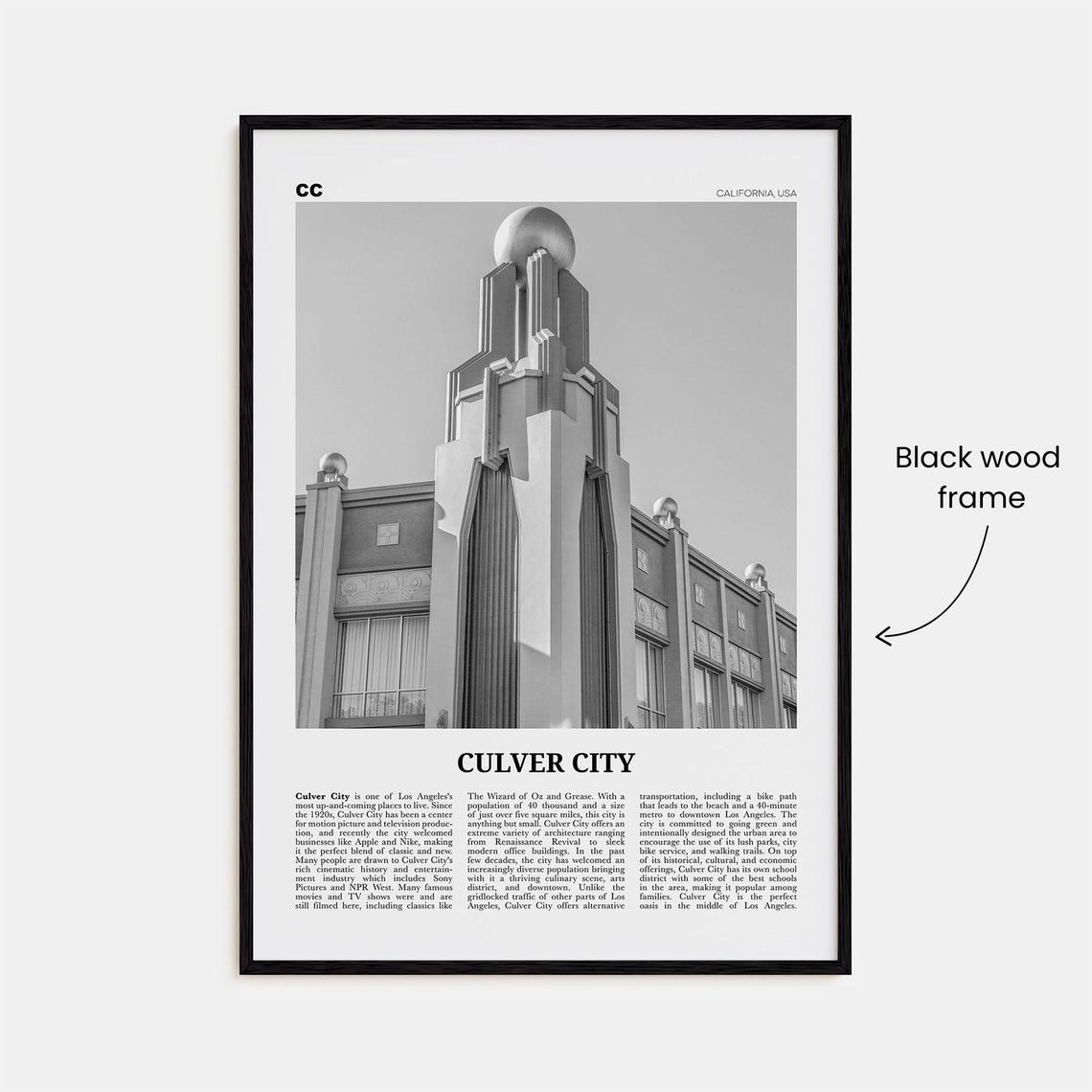 Culver City Black And White Travel Poster, California - Image 3