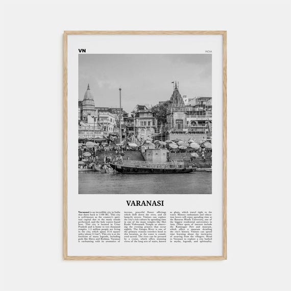 Varanasi Black And White Travel Poster, India Map