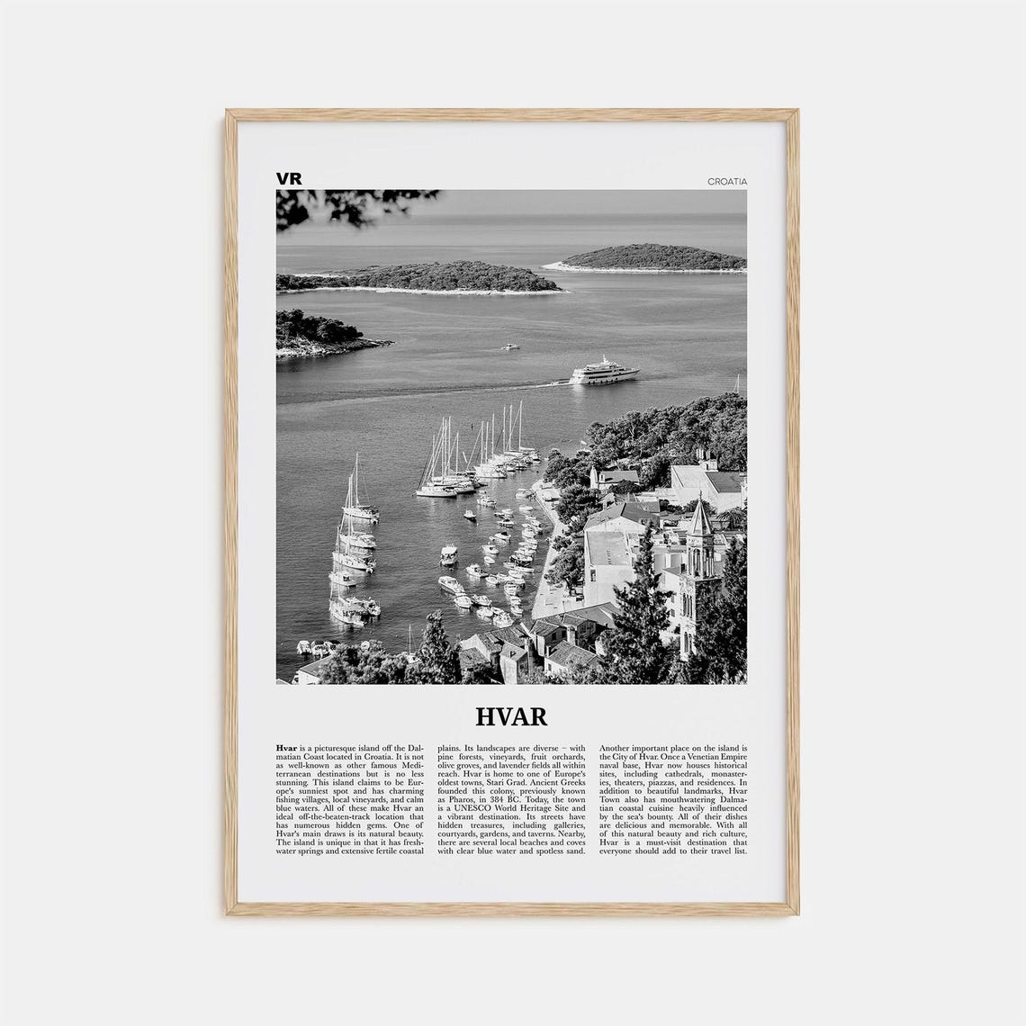 Hvar Black and White Travel Poster, Croatia
