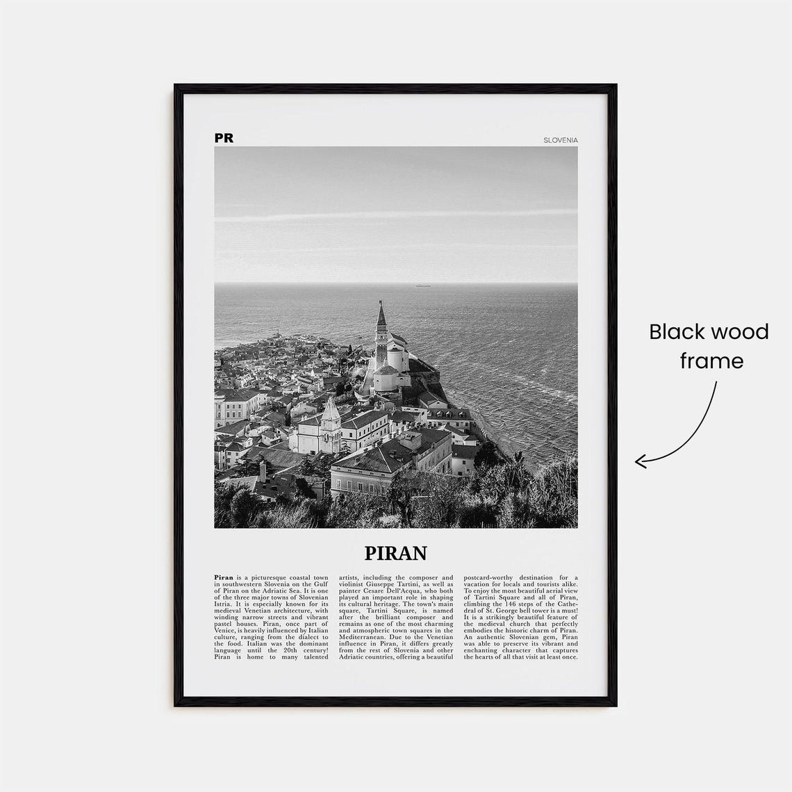 Piran Black and White Travel Poster, Slovenia Coast - Image 3
