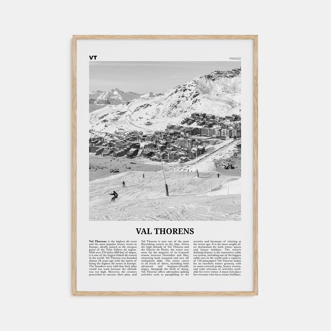 Val Thorens Black and White Travel Poster