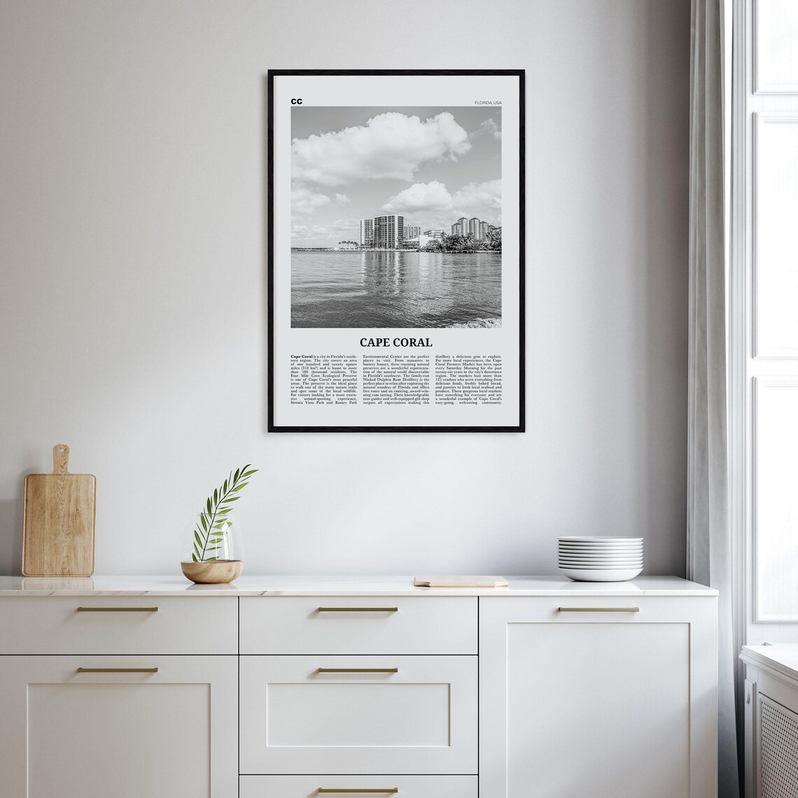 Cape Coral, Florida Black And White Travel Poster - Image 2
