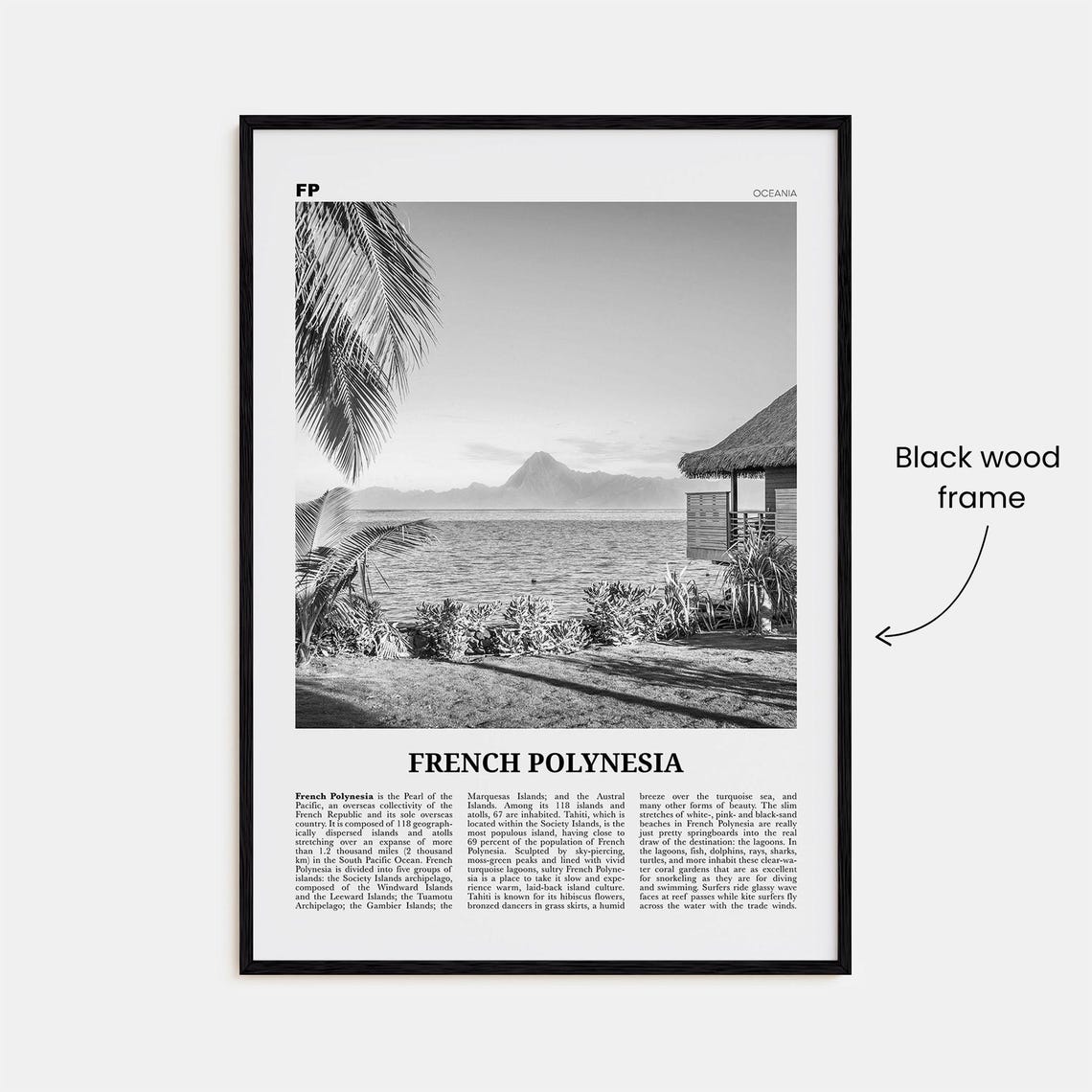French Polynesia Black and White Travel Poster - Image 3