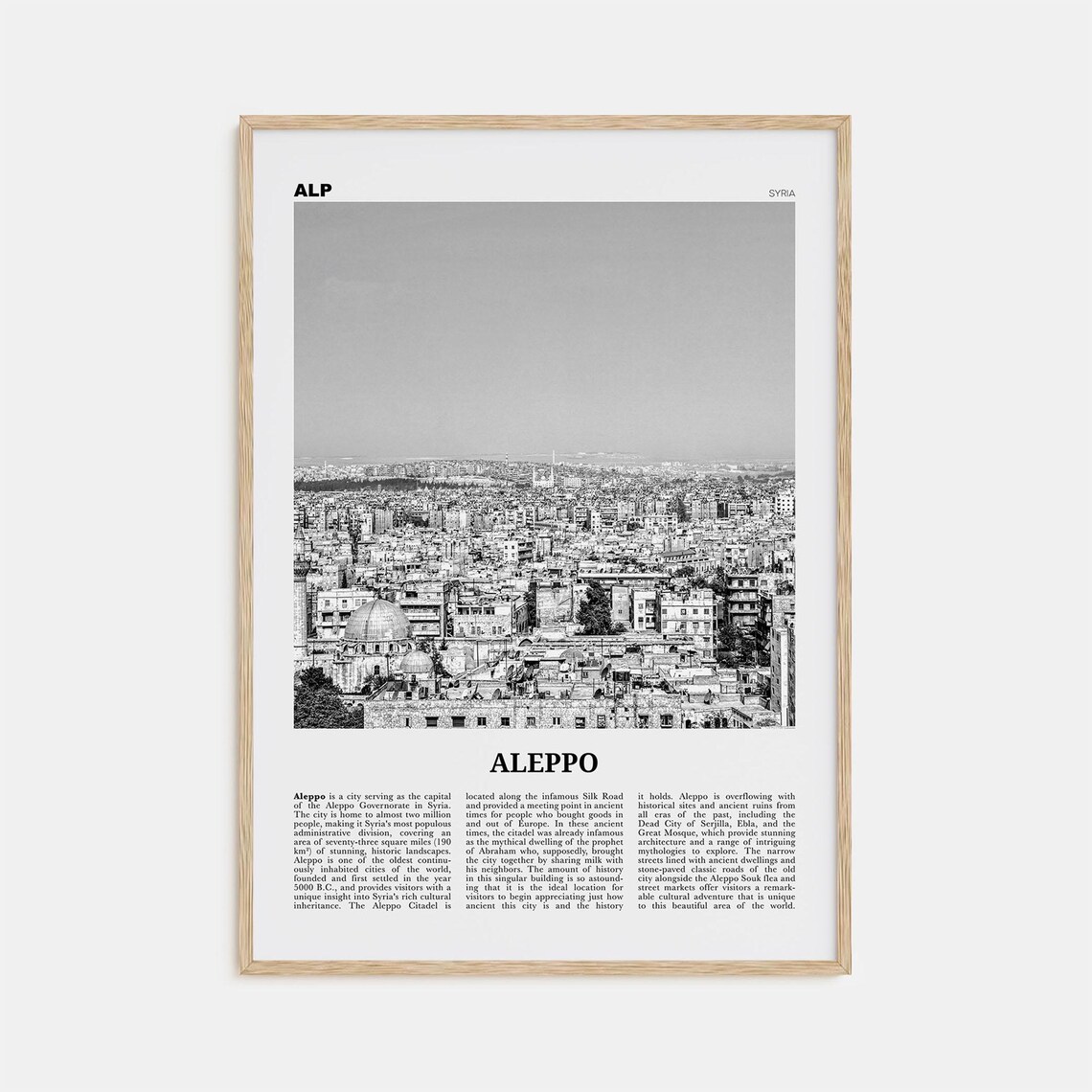 Aleppo Black and White Wall Art Poster, Syria