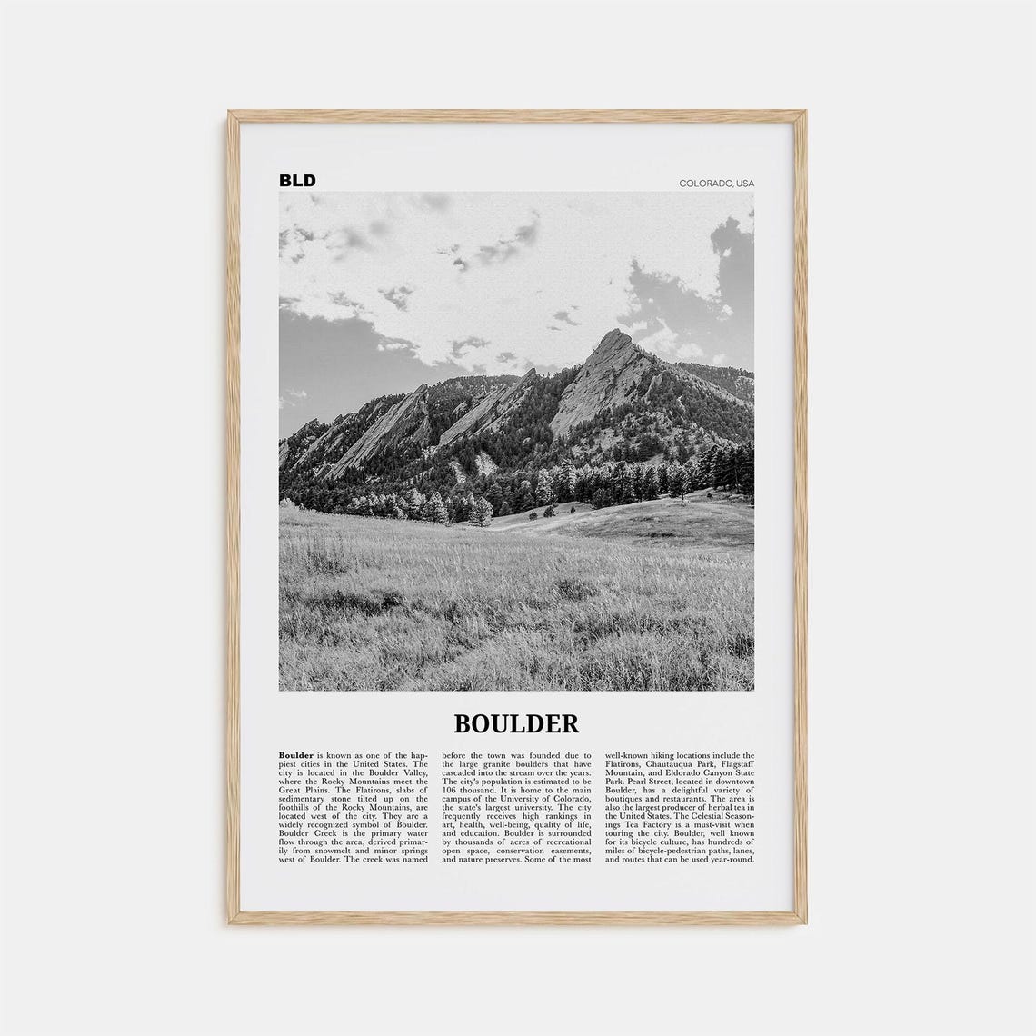 Boulder Black and White Art Print, Colorado USA