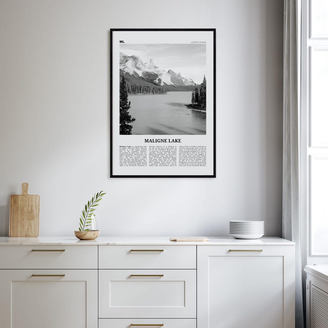 Maligne Lake Print Black And White Maligne Lake Wall Art Maligne Lake Poster Maligne Lake Photo Maligne Lake Dcor Maligne Lake Map - Image 2