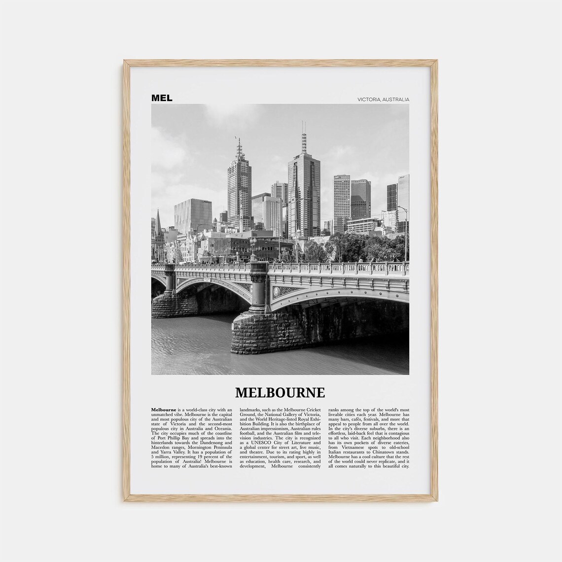 Melbourne Black and White Travel Poster, Australia