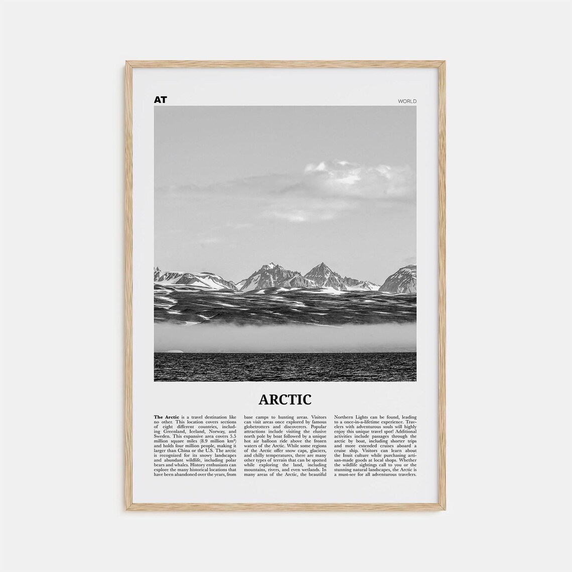 Arctic Map Art Print, Black and White Wall Decor