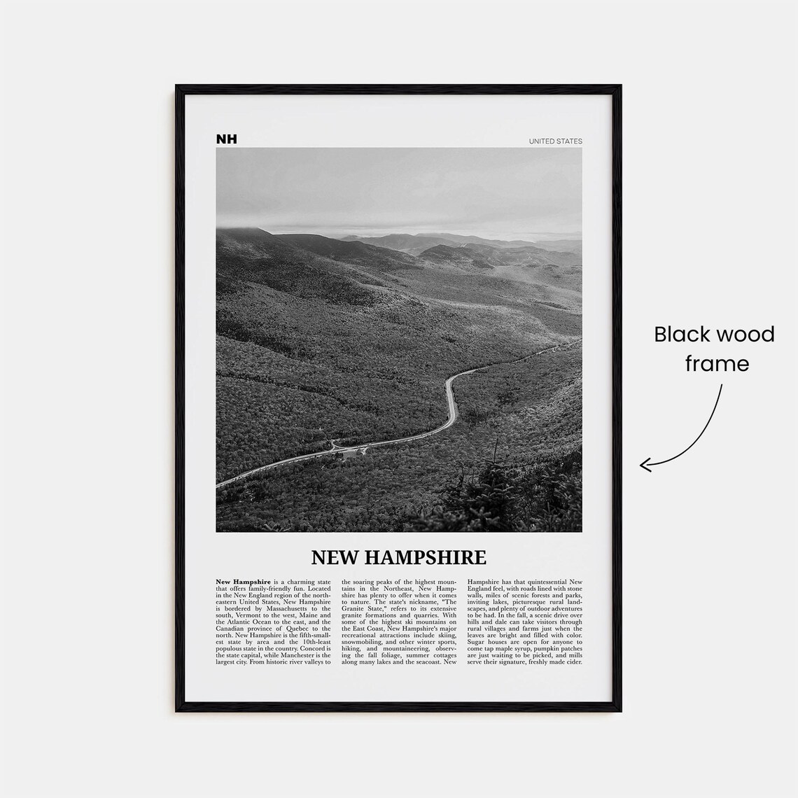 New Hampshire Print Black And White No 2 New Hampshire Art New Hampshire Poster New Hampshire Photo New Hampshire Map - Image 3